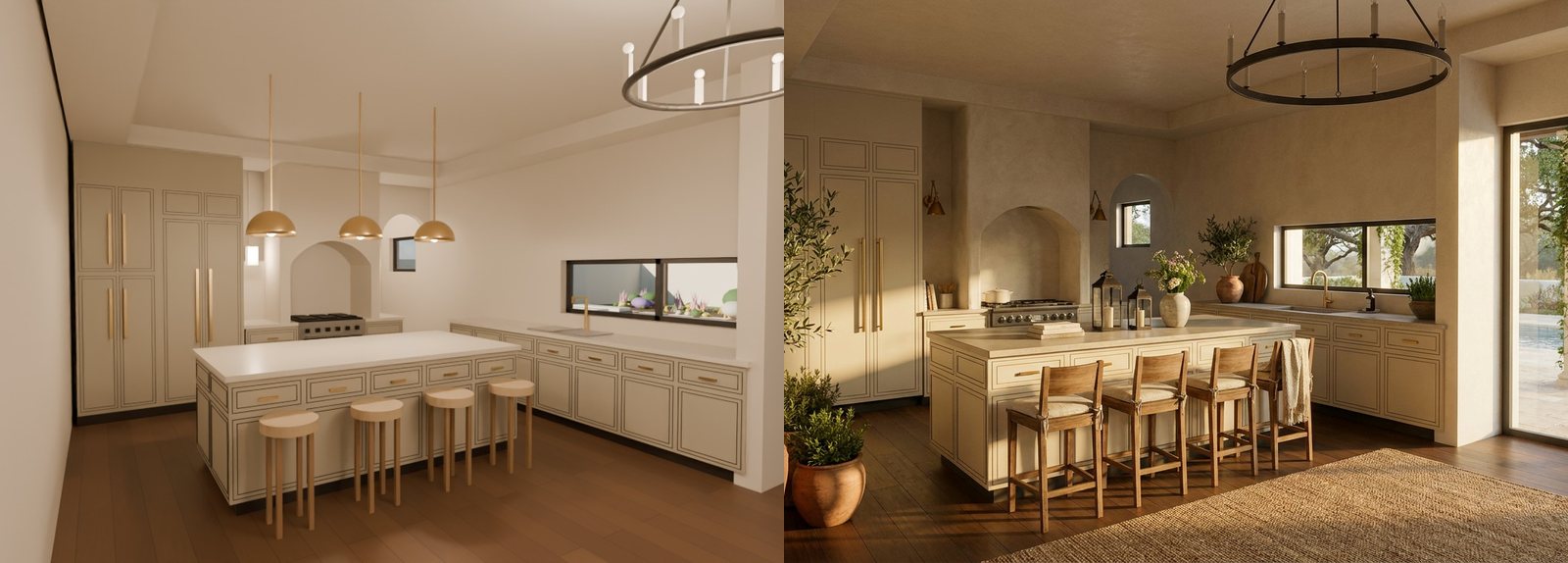 A frame from the 3D model of a planned kitchen. A design visualization, not a photograph.